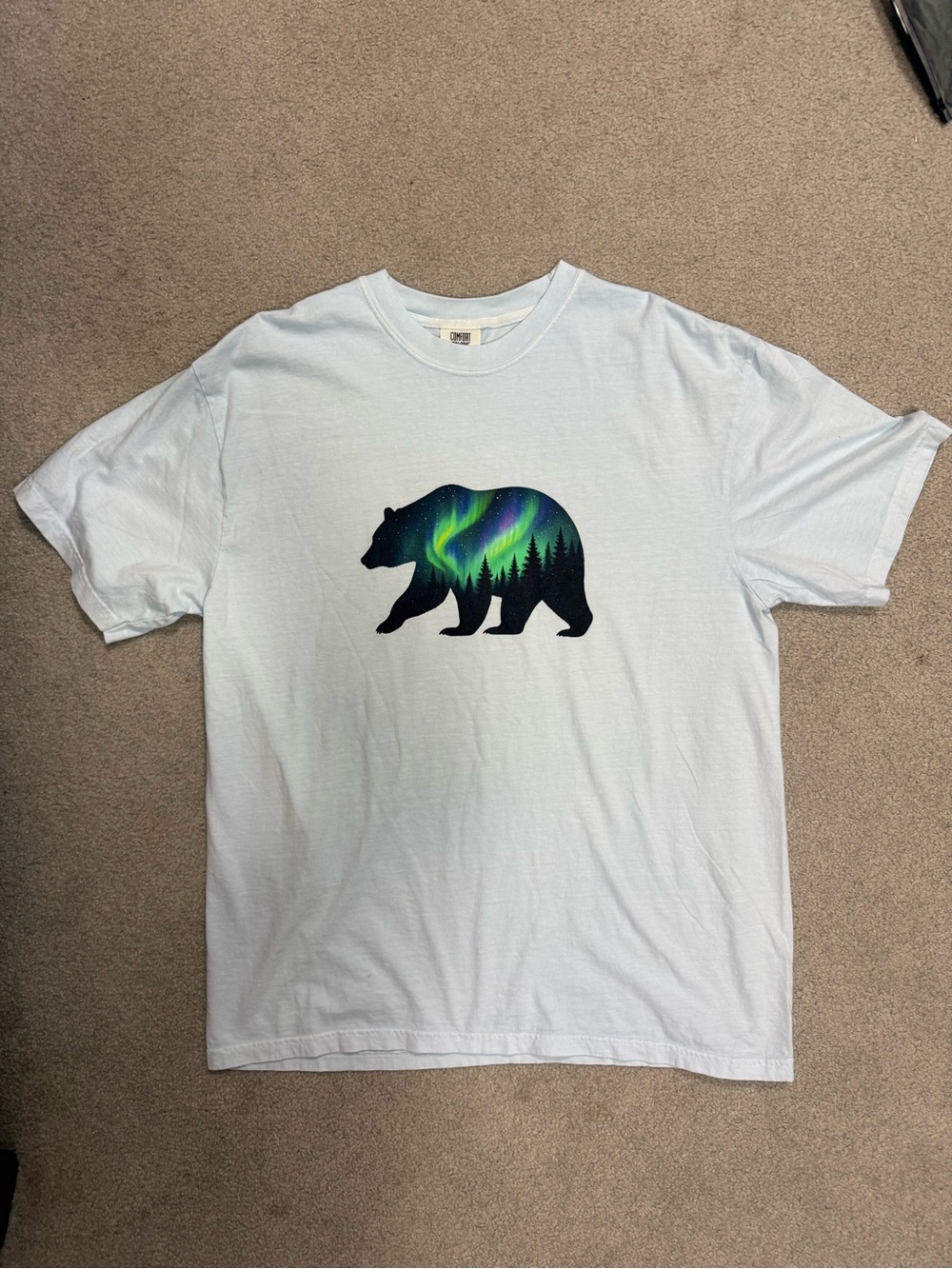 NWT Comfort Colors Light Blue Women's Tee with Bear Northern Lights Graphic XL
